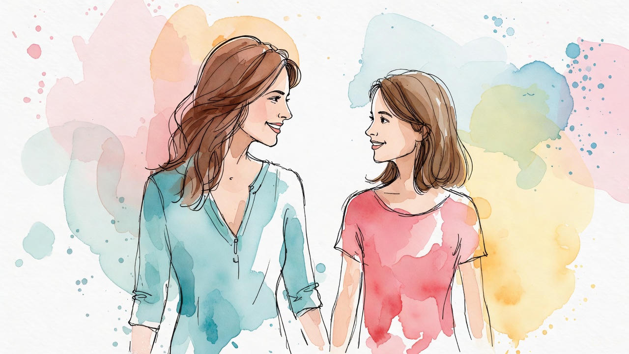 Parent and teen walking and talking outside