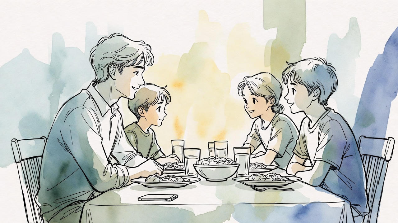 Parent and teen discussing phone use at the table